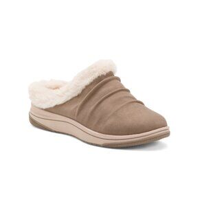 CLARKS Dark Taupe Wide Breeze Willow Cozy Comfort Slide On Shoes